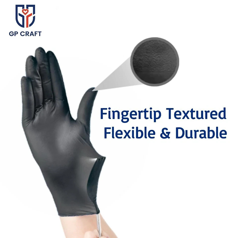 Black Nitrile Gloves 5 Mil Heavy Duty Powder Free Disposable Mechanic Tattoo