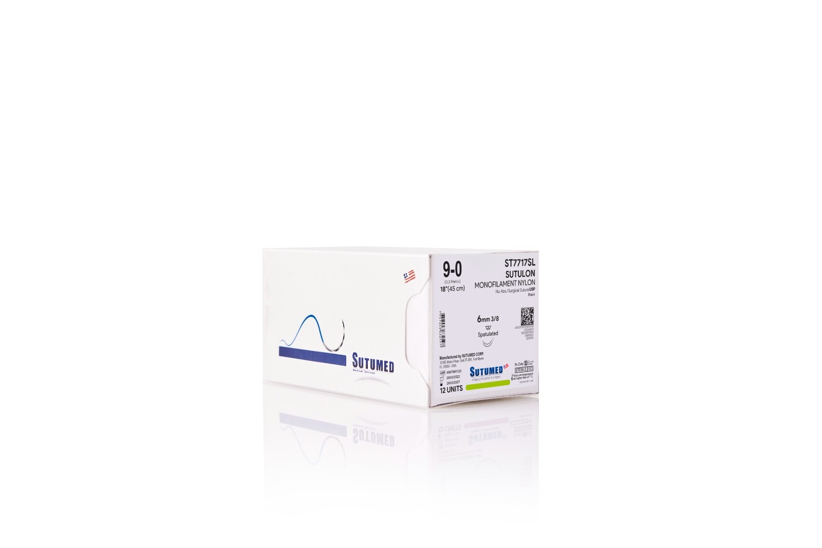 Sutumed Sutu-Lon Nylon Suture, USP 9-0, 3/8 6mm Spatulated Double Needle