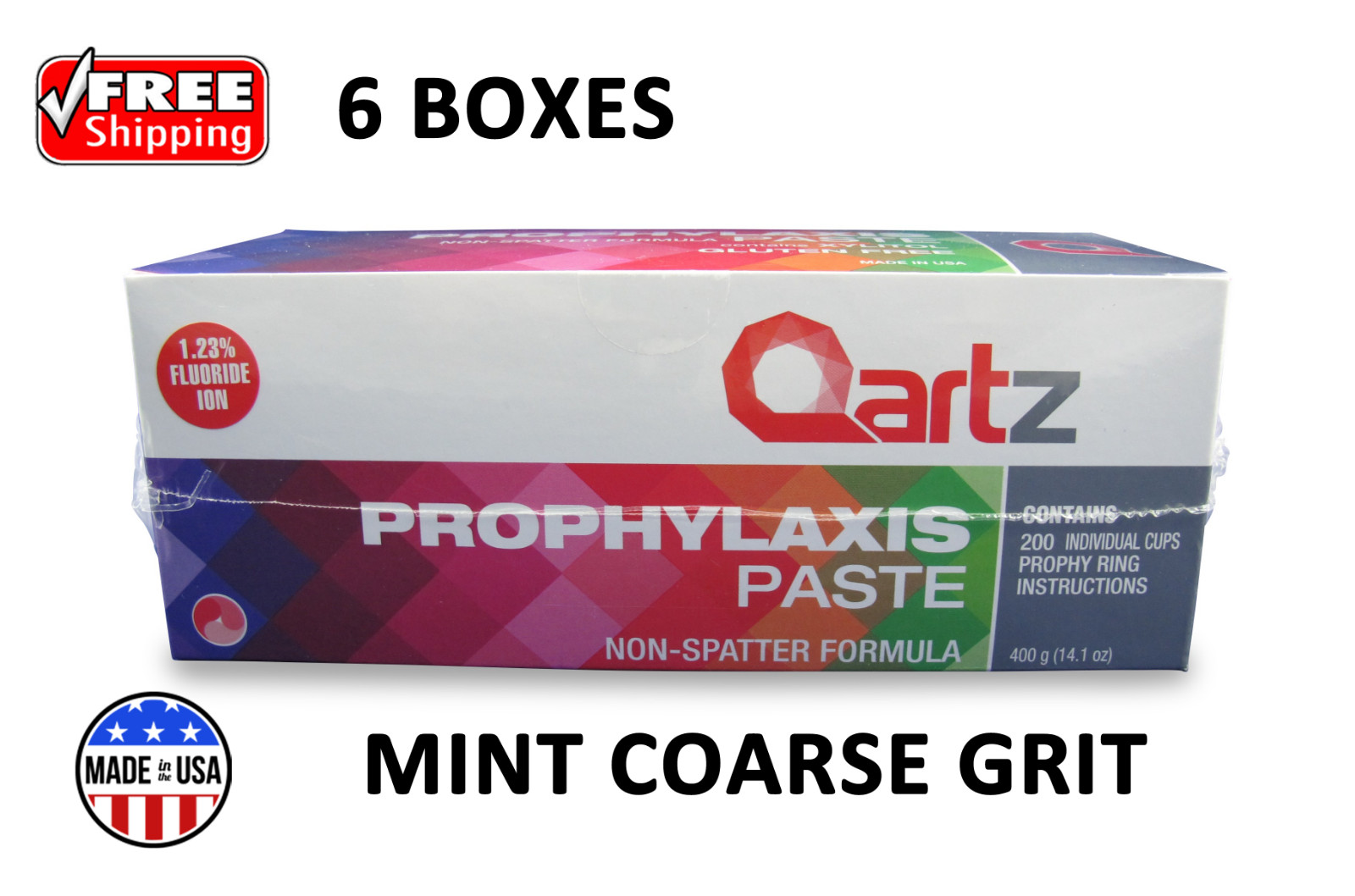 QARTZ PROPHY PASTE CUPS MINT COARSE 200/BOX DENTAL W/FLOURIDE – 6 BOXES