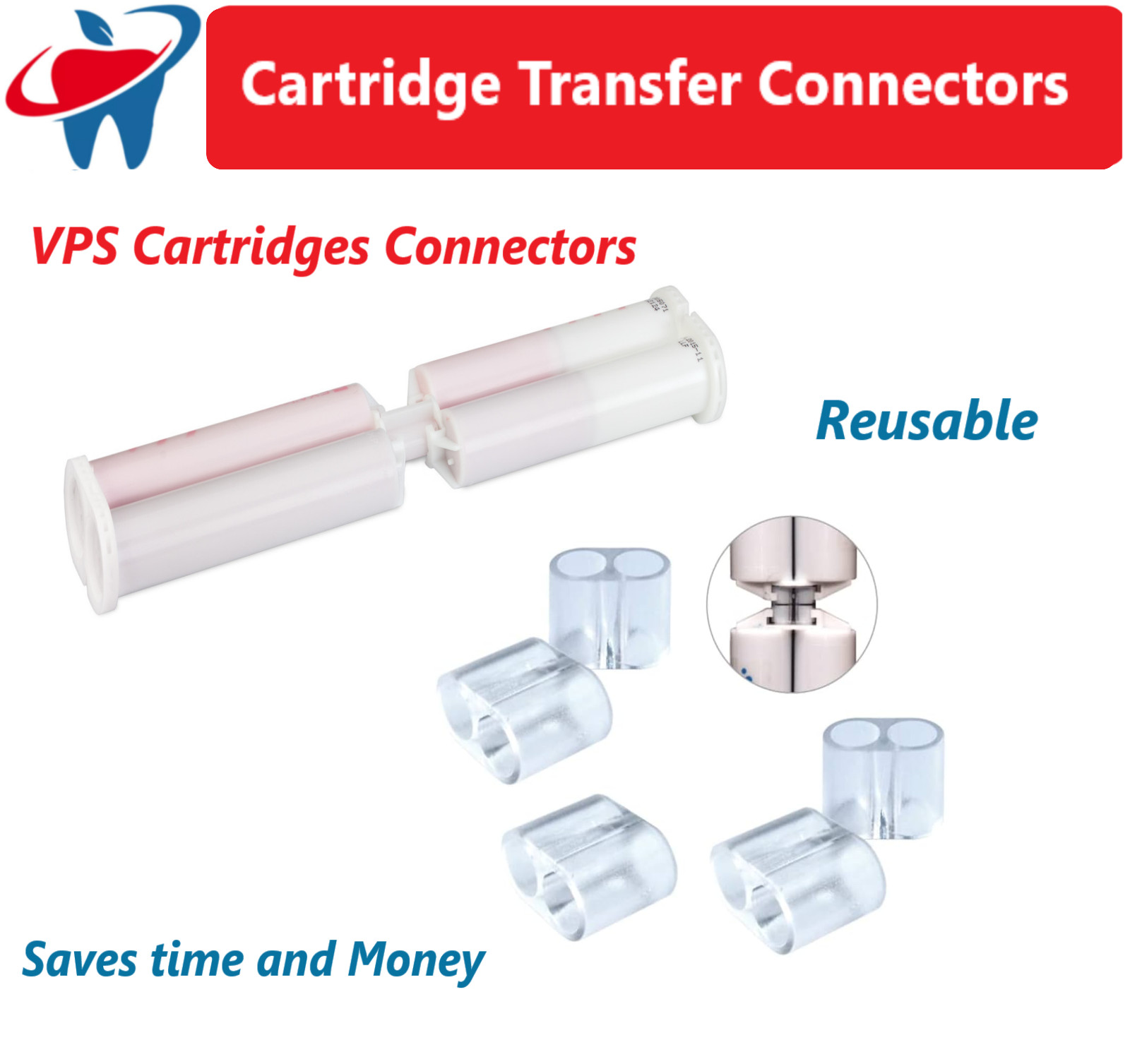 Dental VPS Impression Refill Ease Cartridge Transfer Connectors 1:1, 5/Bg