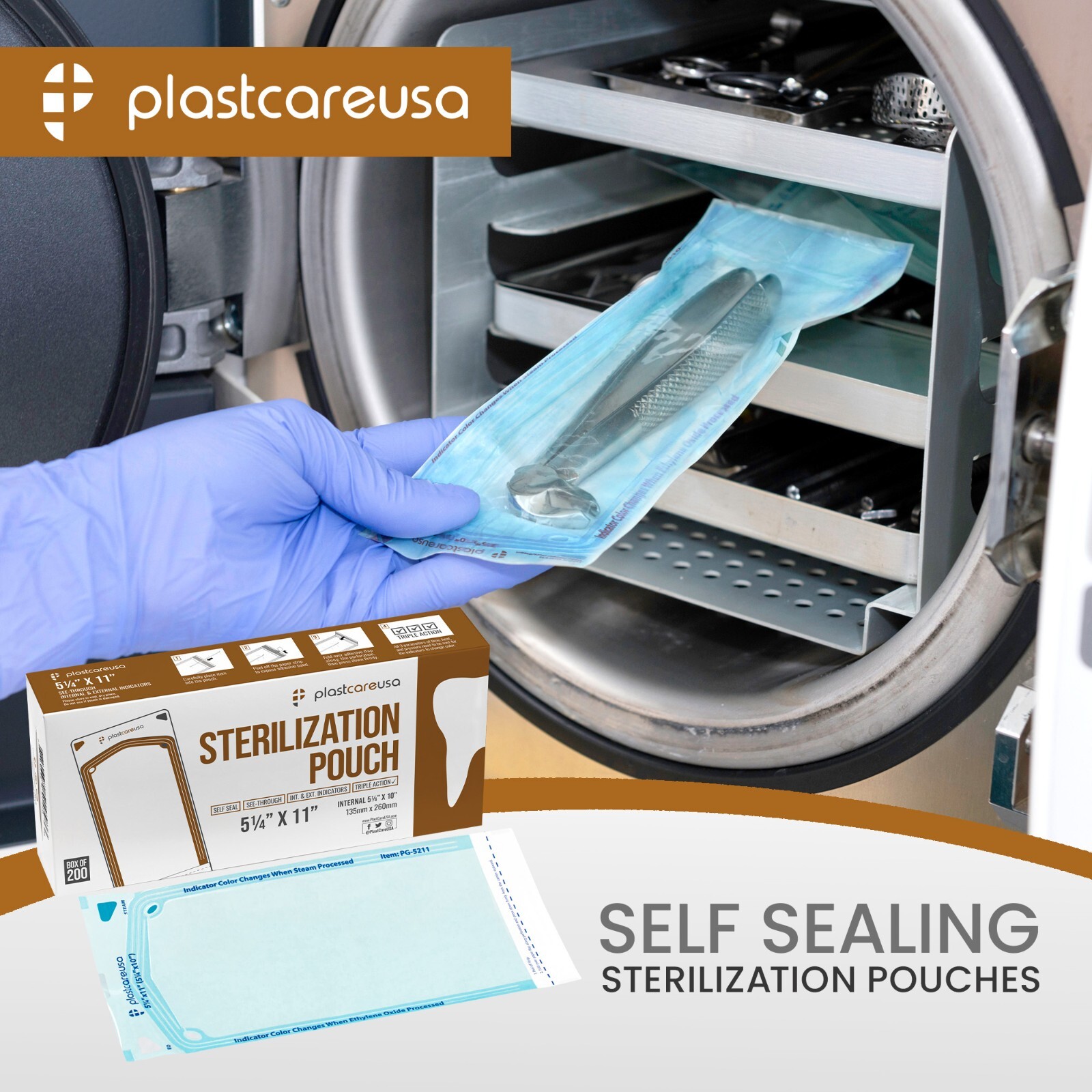 Self-Sealing Sterilization Pouch, 5.25″ x 10″,Paper/Blue Film (Case of 4000)
