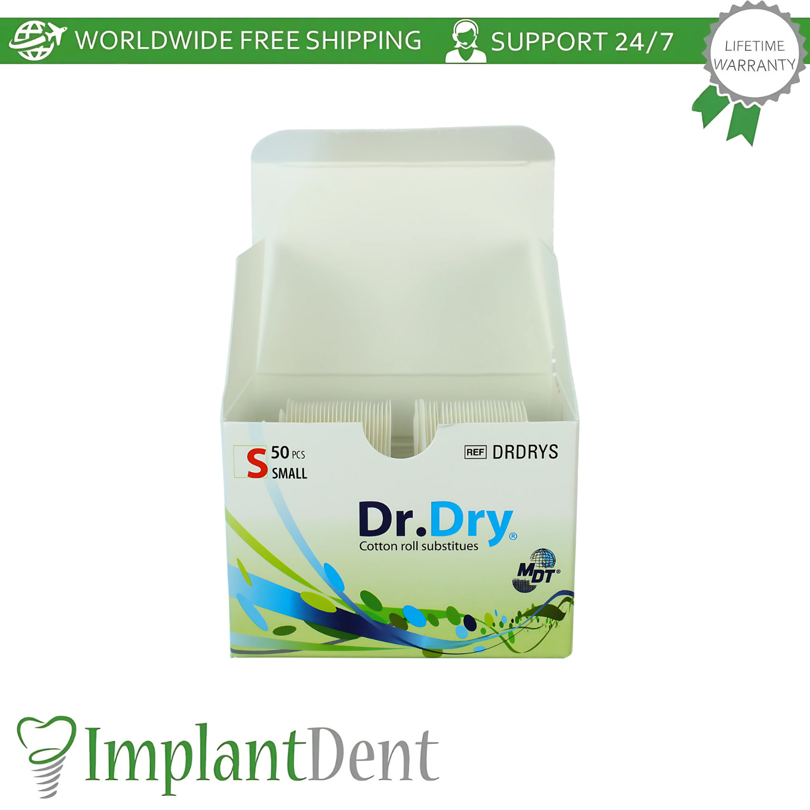 MDT Dr.Dry Cotton Roll Substitute Pads 50pcs Moisture Management Dental Supplies