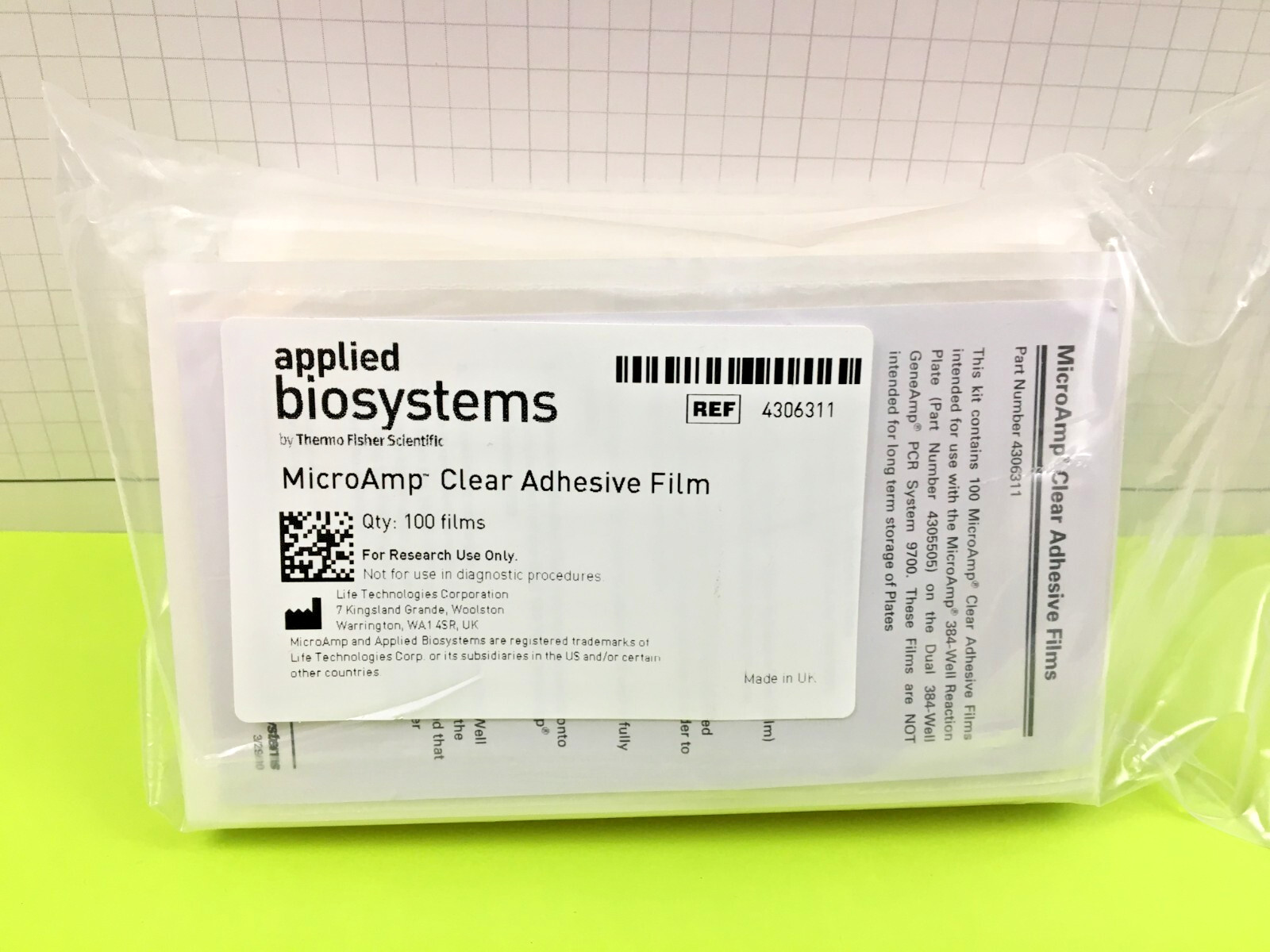 Applied Biosystems MicroAmp Clear Adhesive Film, 4306311, Pack of 100, 7-5-2024