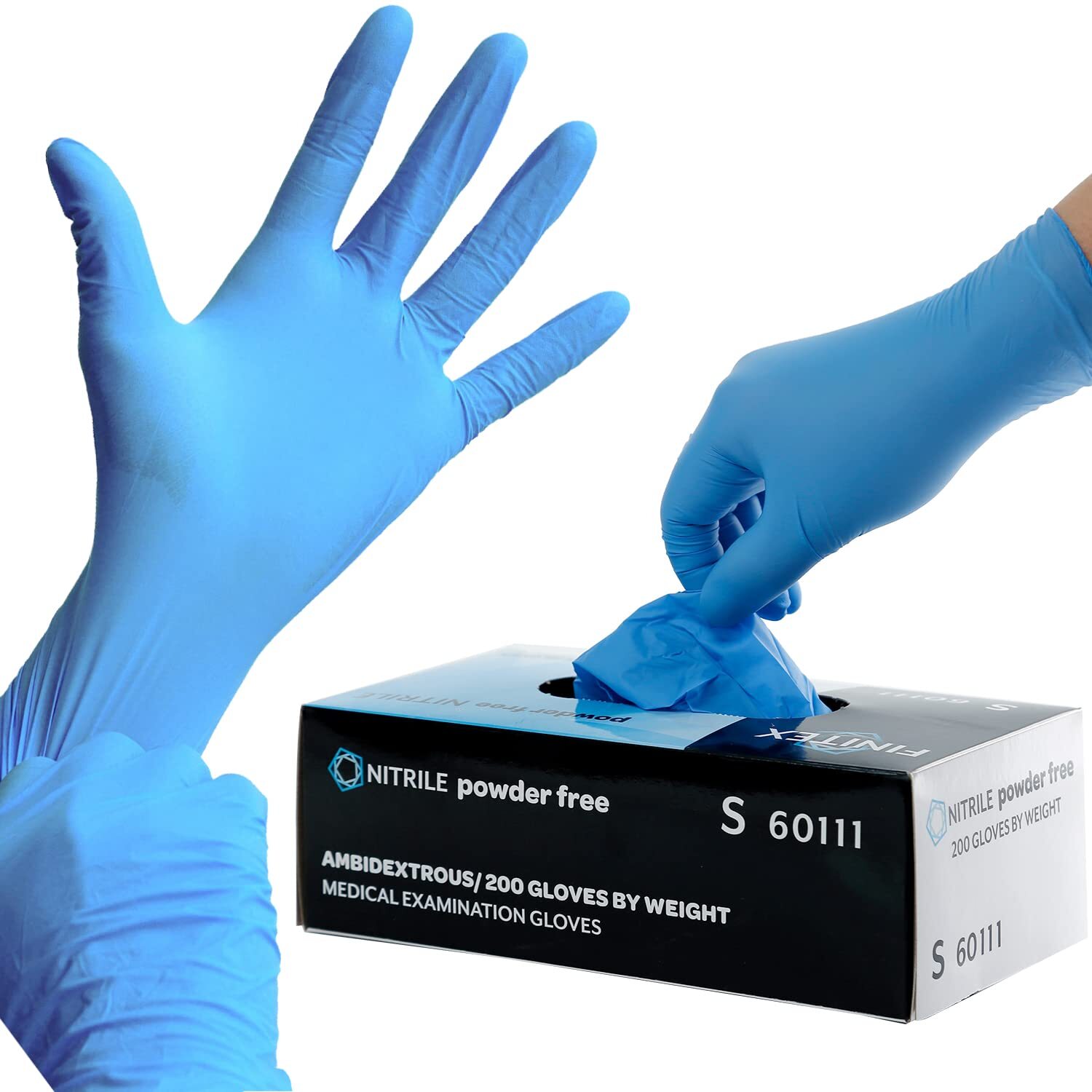 FINITEX Blue Disposable Nitrile Exam Gloves – 200 PCS/BOX 3.5mil Rubber Powde…