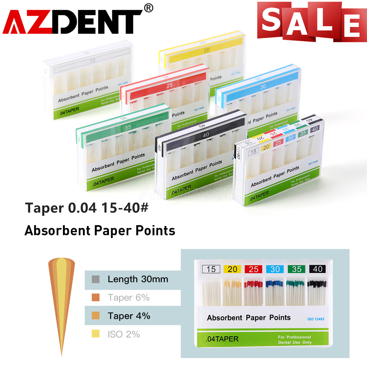 AZDENT puntas de papel endodoncia dental 0.04 Taper 15#-40# 100pcs/pack