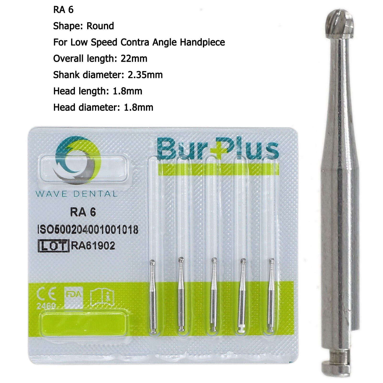 Wave Dental Latch Burs RA Round Carbide Bur 2 4 6 8 For Slow Speed Contra Angle
