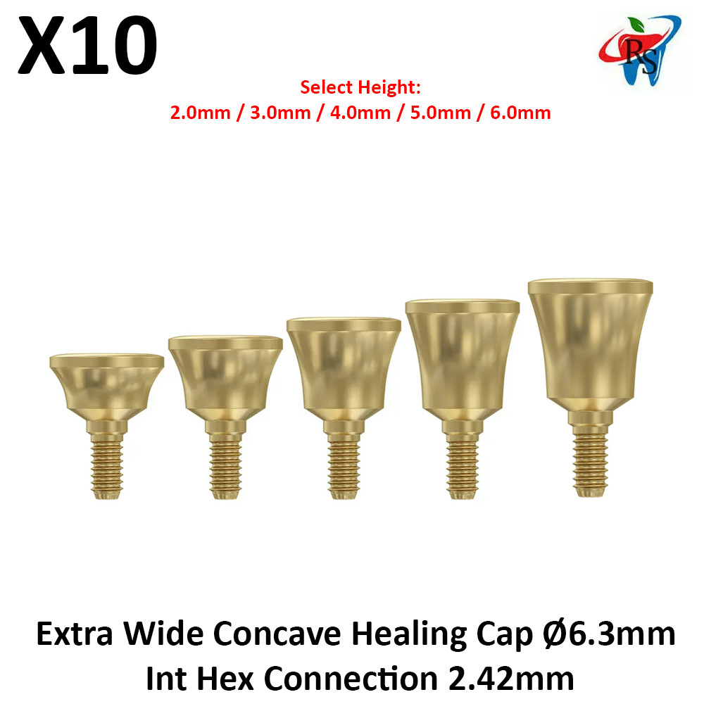 10x Dental Prosthetic Extra Wide Concave Healing Cap Ø6.3 Int Hex 2.42 Titanium