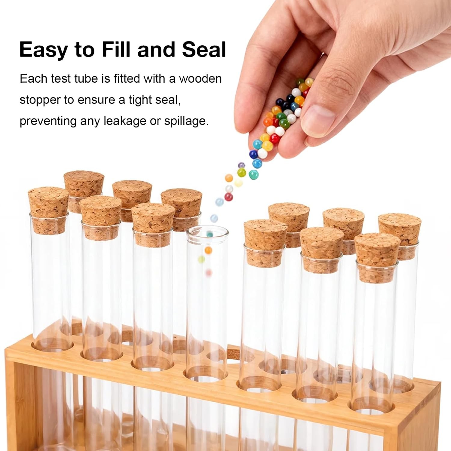 15Pcs Clear Plastic Test Tubes with Cork Stoppers 15x100mm 10ml – Transparent