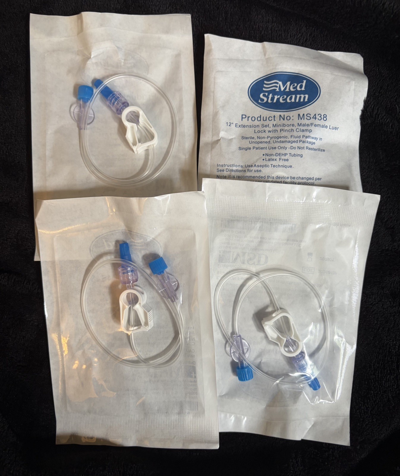 Lot of 35 Med Stream MS438 12″ IV Extension Sets Minibore Luer Lock Pinch Clamp