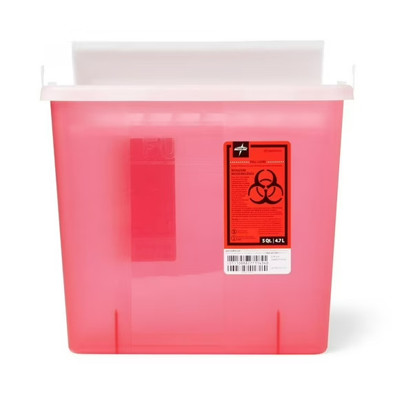 Biohazard Patient Room Sharps Disposable Wall-Mount Sharps Containers 5qt., 1 ct