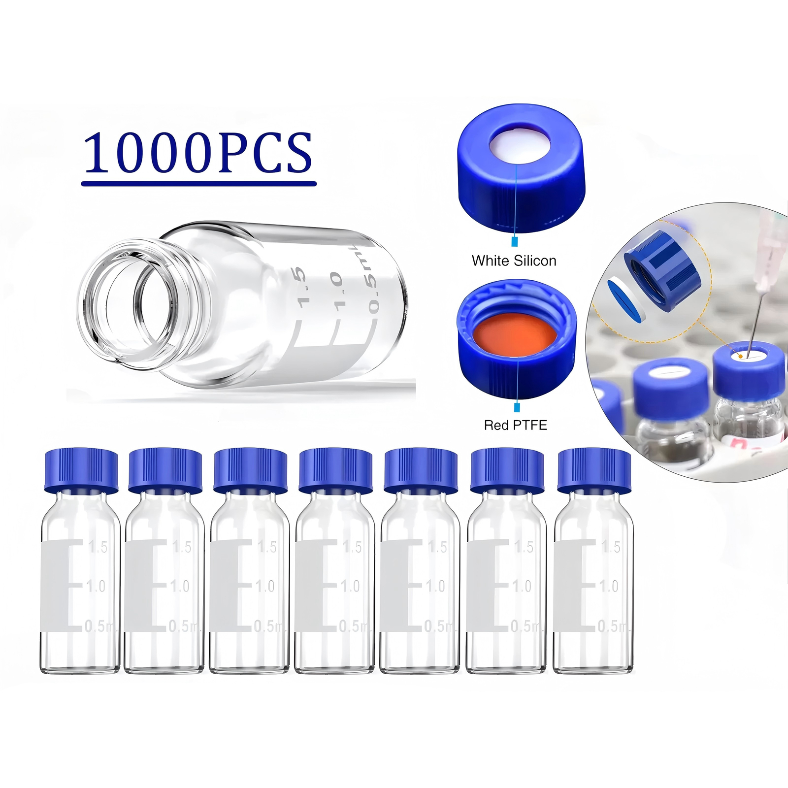 1000Pcs 2ml Autosampler Vial+Pre-Slit Caps 9-425 Glass Bottle Screw Top HPLC GC