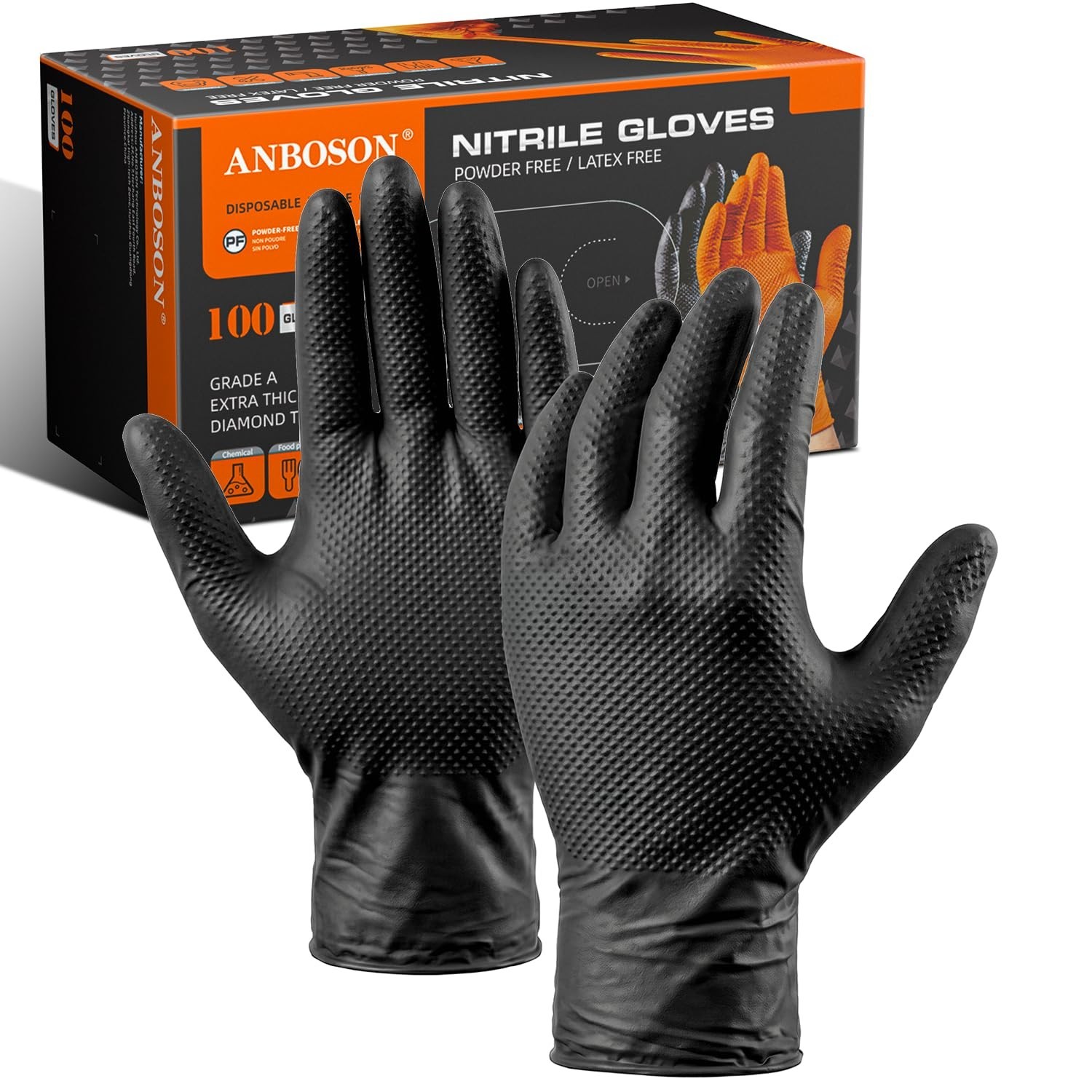 ANBOSON Nitrile Gloves Large Powder-Free Latex-Free for Food Prep 100 Ct