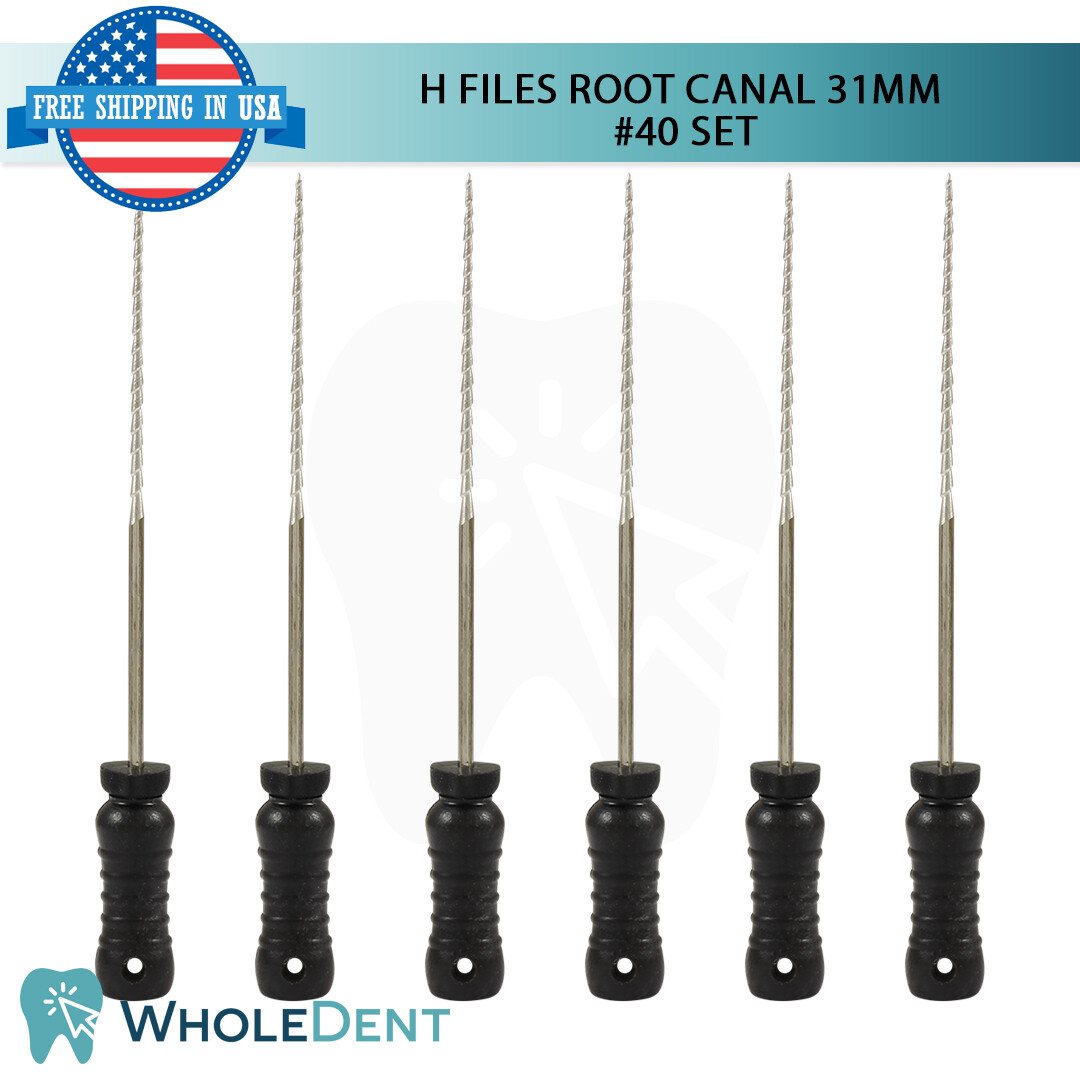 H Files Ro0t Canal 31mm Hand Endodontic Dental Hedstrom 6pcs Pack Reamers #40