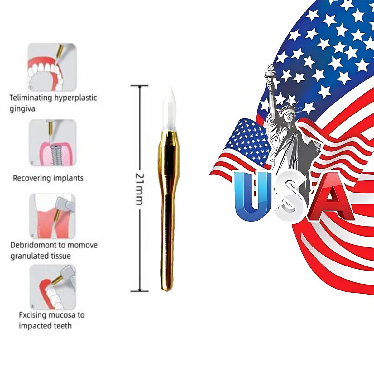 Dental Surgical Ceramic Soft Tissue Trimmer Burs 21mm for Gingival Retraction