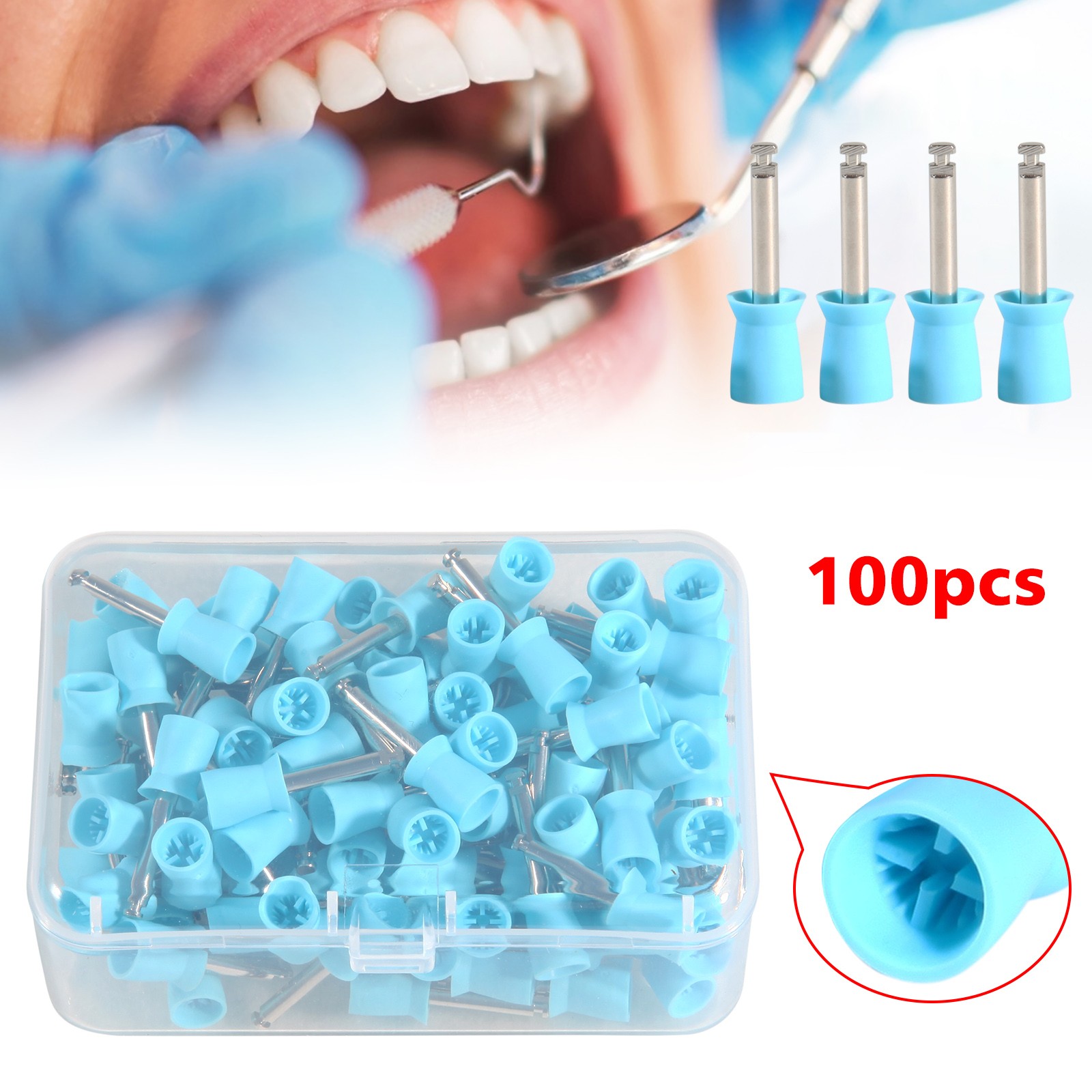 100-500 * Dental Prophy Polishing Cups Latch Brushes for Contra Angle Handpiece