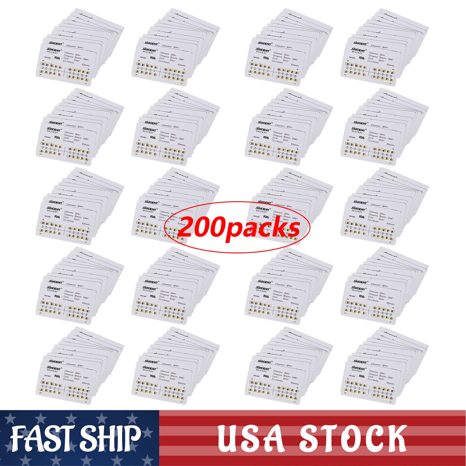 Dental Orthodontics Brackets Brace Mini Roth.022 Hooks 3 Metal 20pcs/pack SA