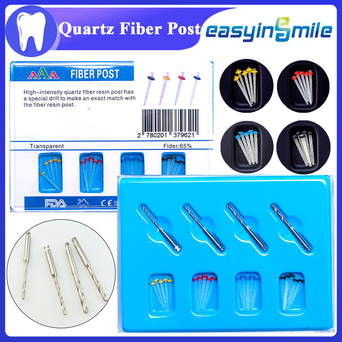20X Endo quartz Fiber Screw Post Dental Resin Glass Screw Pile 1.2 1.4 1.6 1.8MM