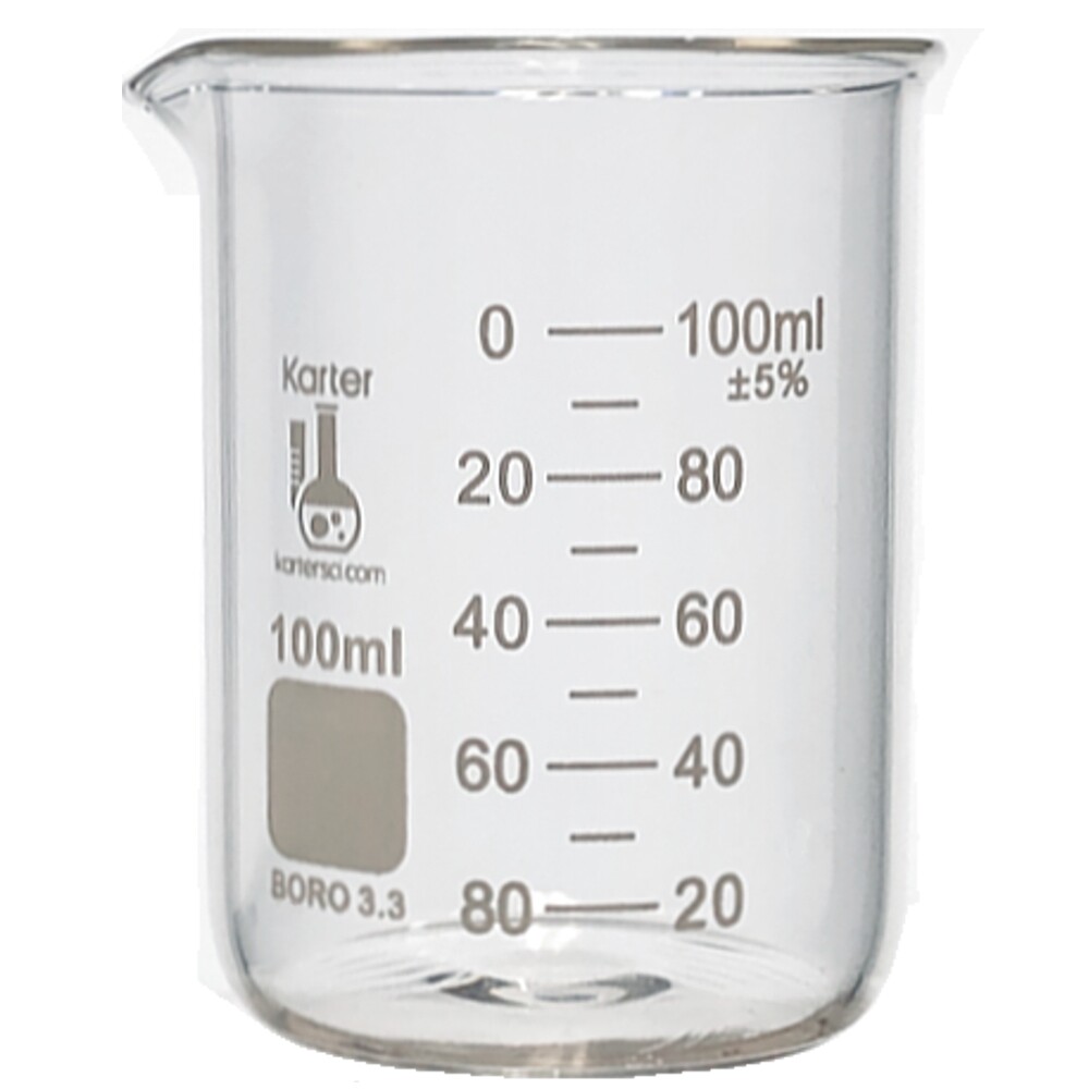100ml Glass Beaker, Griffin Low Form, Graduated, Karter Sci 247F1 (Pack 192)