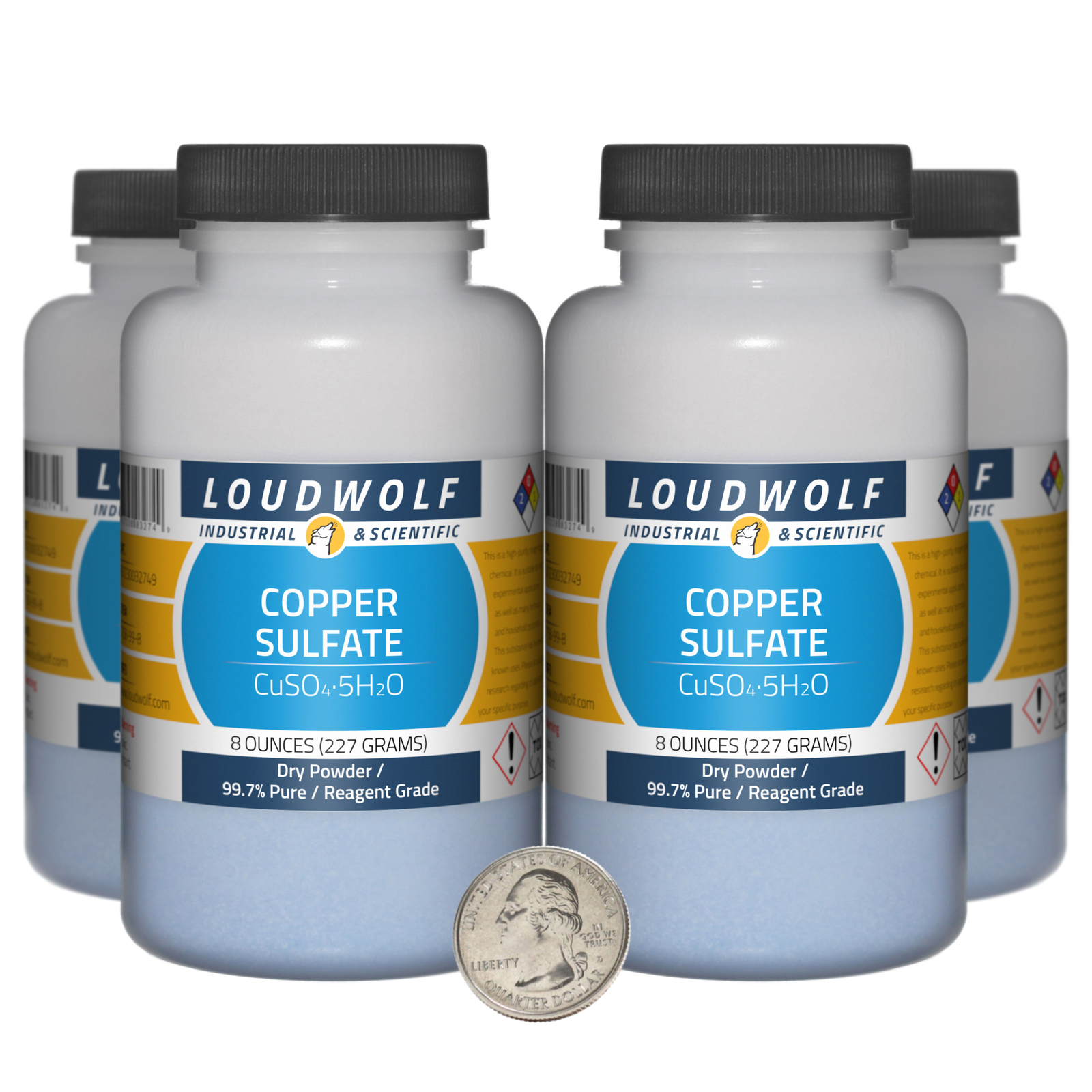 Copper Sulfate / 2 Pounds / 4 Bottles / 99.7% Pure Reagent Grade / Dry Powder