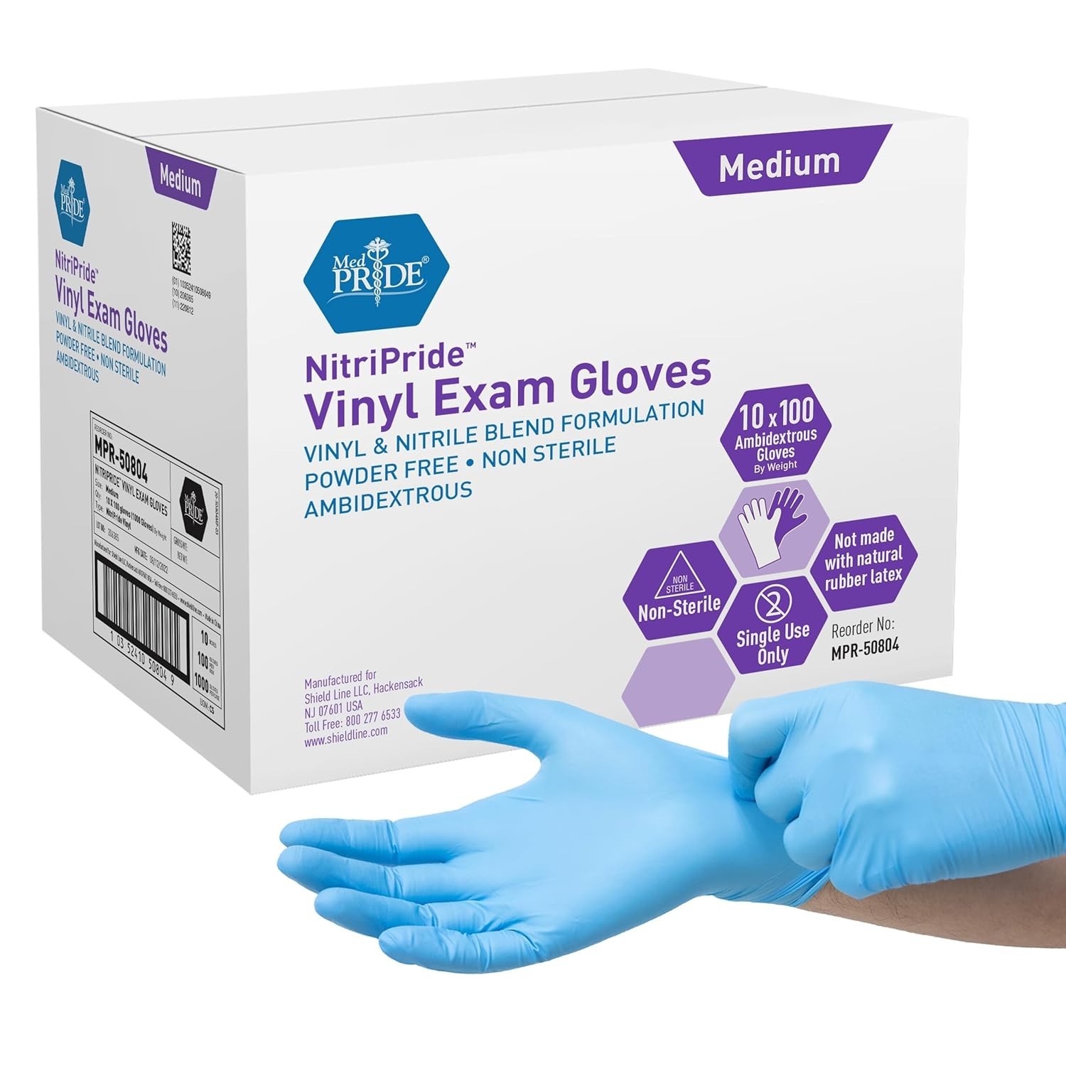 Nitrile/Vinyl Blend Exam Gloves, Powder-Free, Latex-Free, Disposable, Non-Ste…
