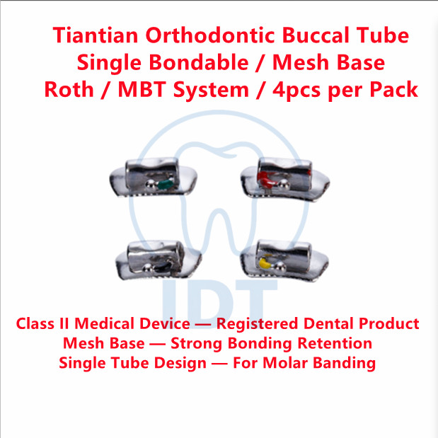 Tiantian Orthodontic Buccal Tube Single Bondable Mesh Base 4pcs Roth MBT Molar