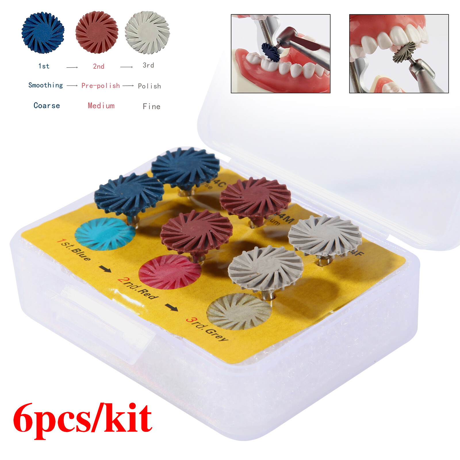 Dental Composite Polishing Kit Diamond RA Polisher Burs For Contra Angle 2.35mm
