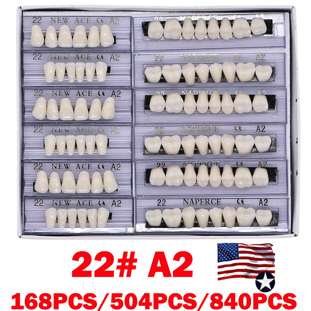168x 22# A2 Acrylic Resin Denture Full Set Teeth Upper Lower Shade Tooth Dental