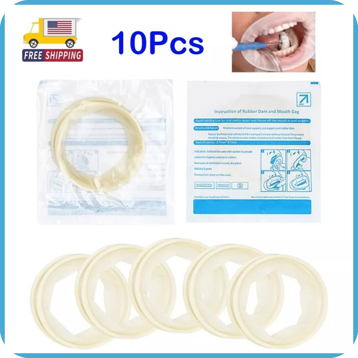 10Pcs Disposable Soft Lip Dental Sterile Rubber Dam Cheek Retractor Mouth Opener