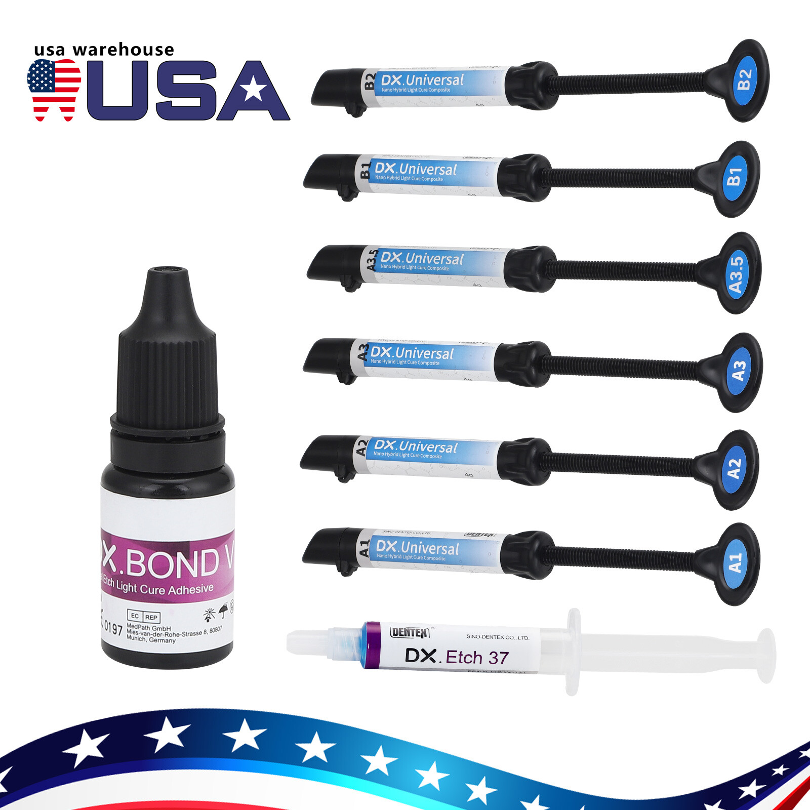 Dental Universal Light Cure Composite Kit Shade A1 A2 A3 A3.5 B1 B2