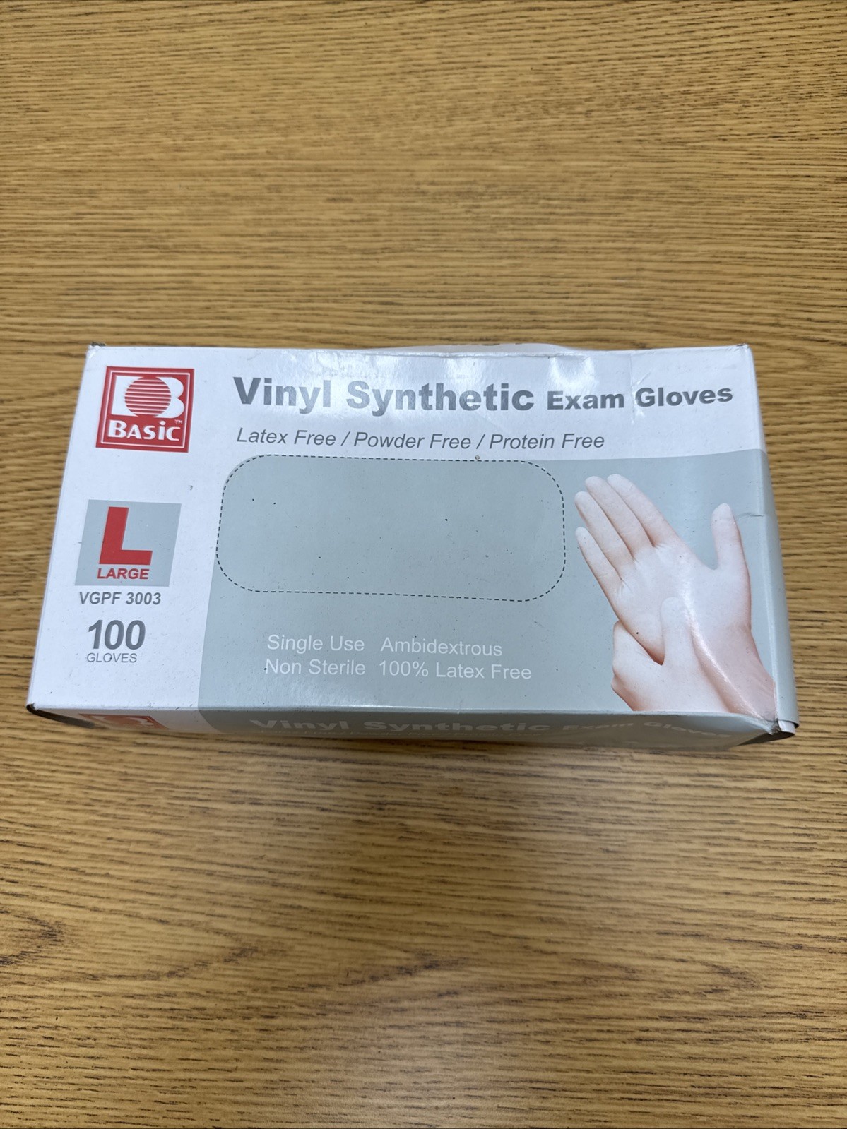 Basic Powder Free Vinyl Synthetic Exam Gloves VGPF 3002 size Large 100 count