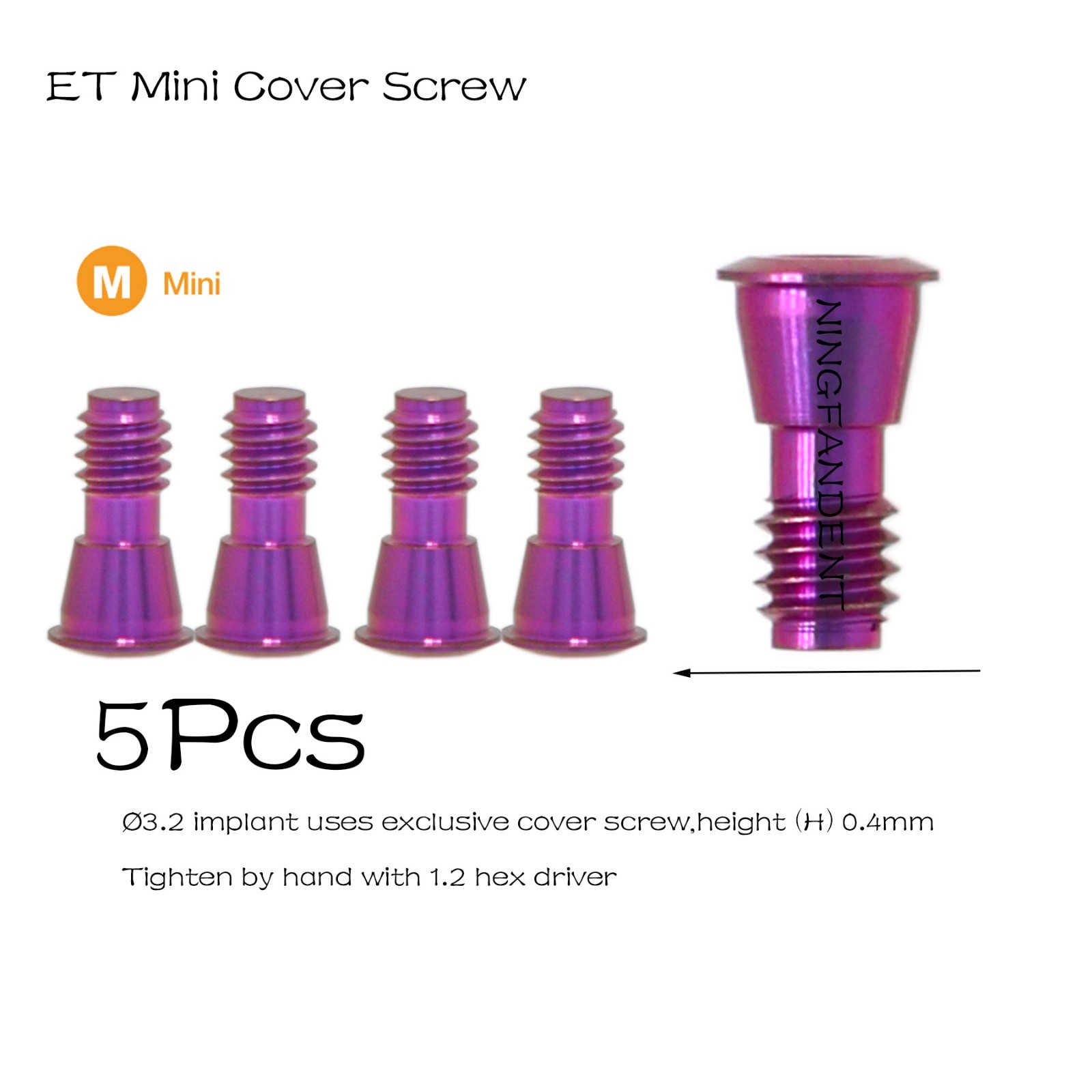 5Pcs Dental Healing Cap Ti Mini/Regular for Hiossen Internal Hex fit 1.2mm Drive