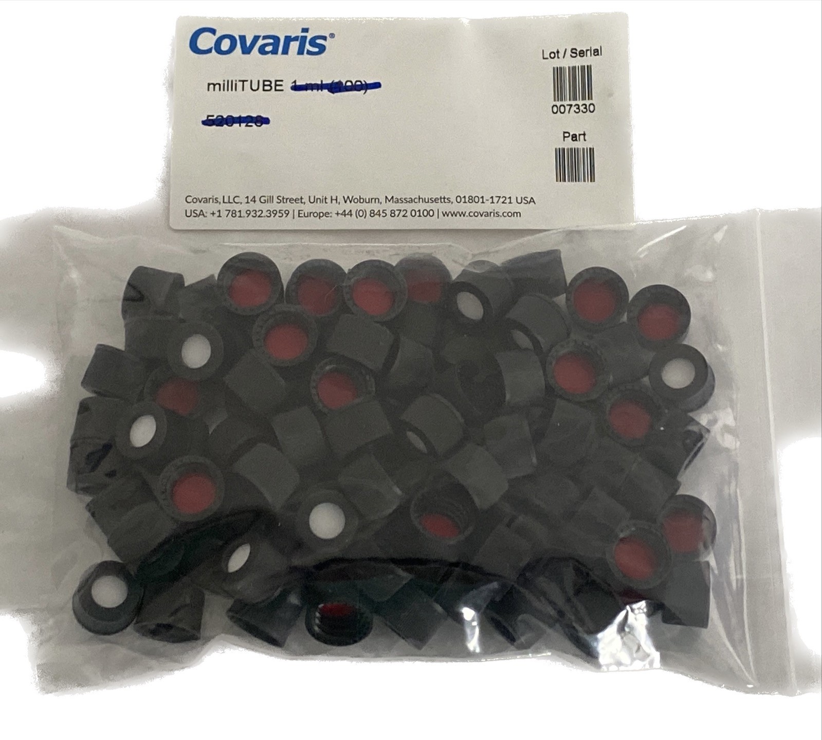 (100) COVARIS Black PTFE Seal Screw Caps for 1mL & 2mL MilliTubes 520132 520128
