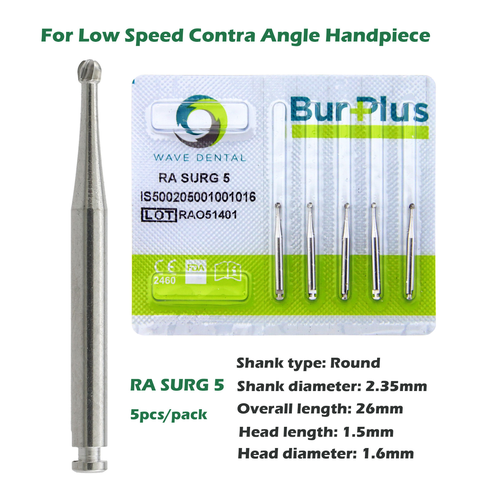 Wave Dental Carbide Burs Long Drill Implant Round Latch 34mm MIDWEST RA SURG L