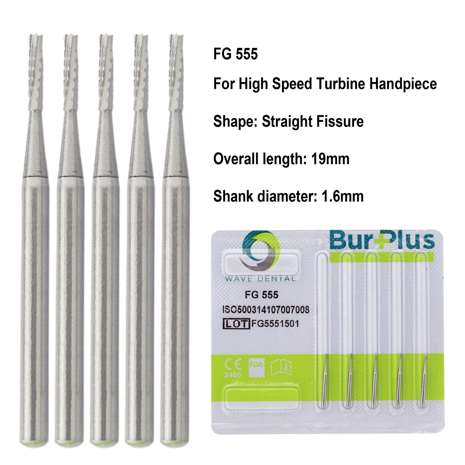 WAVE Dental FG Burs Round Straight Fissure Carbide Bur 19mm 1/4 557 6 High Speed