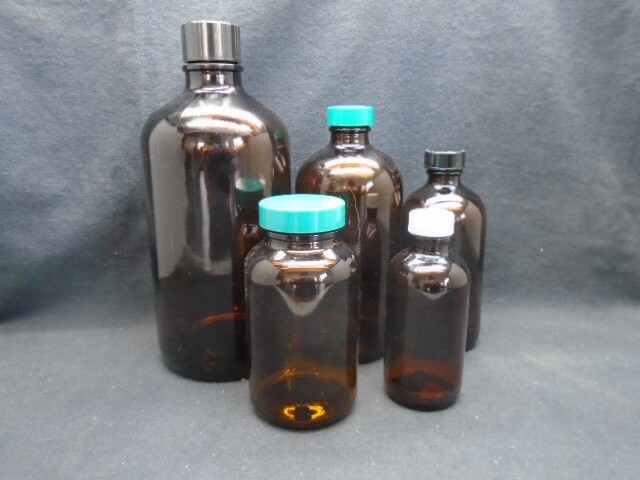 Lab 4oz 8oz 8oz 16oz 30oz Amber Glass Bottle Set with Caps 5/Pieces