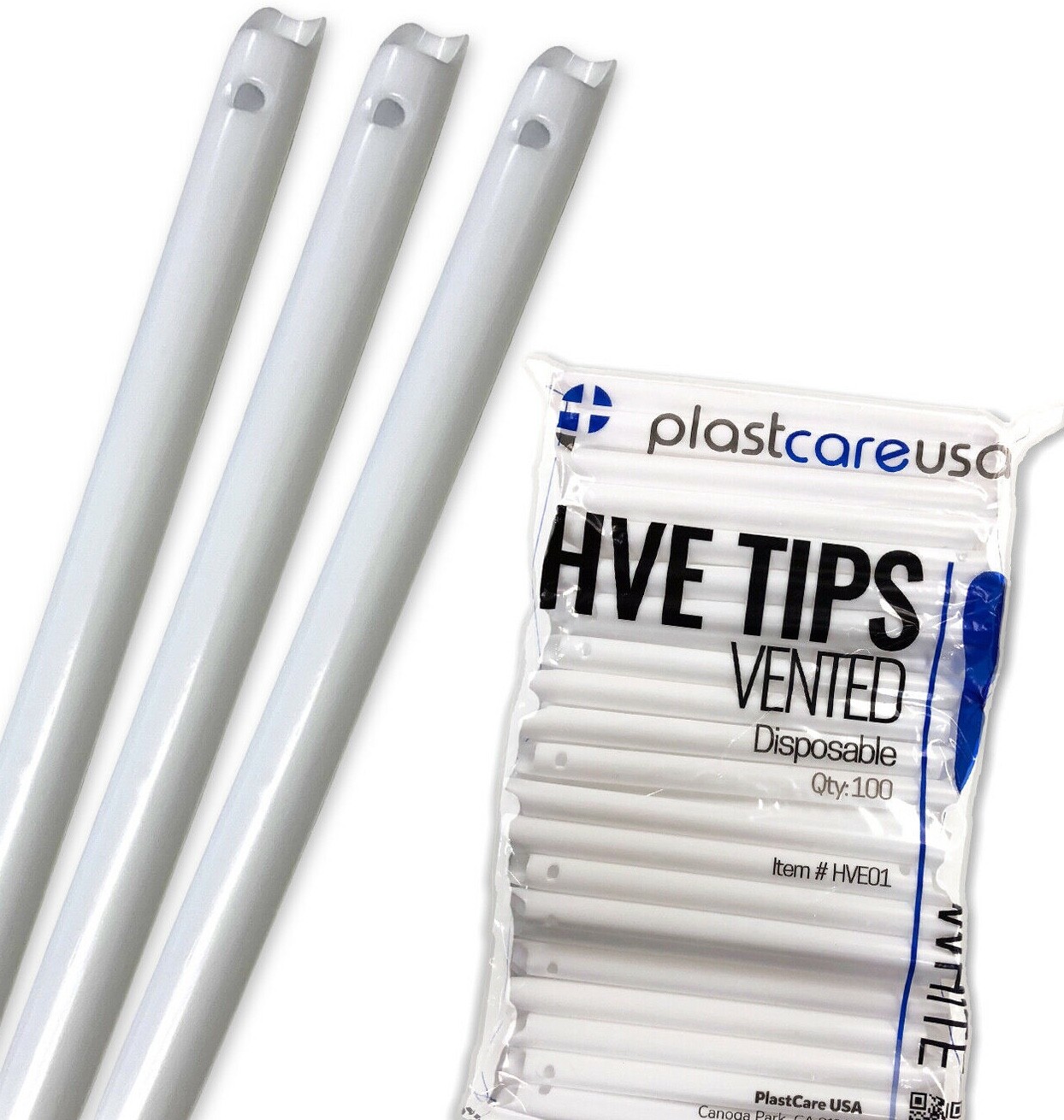 100 (1 Bag) HVE High Volume Evacuation Suction Dental Tips, Vented (White)