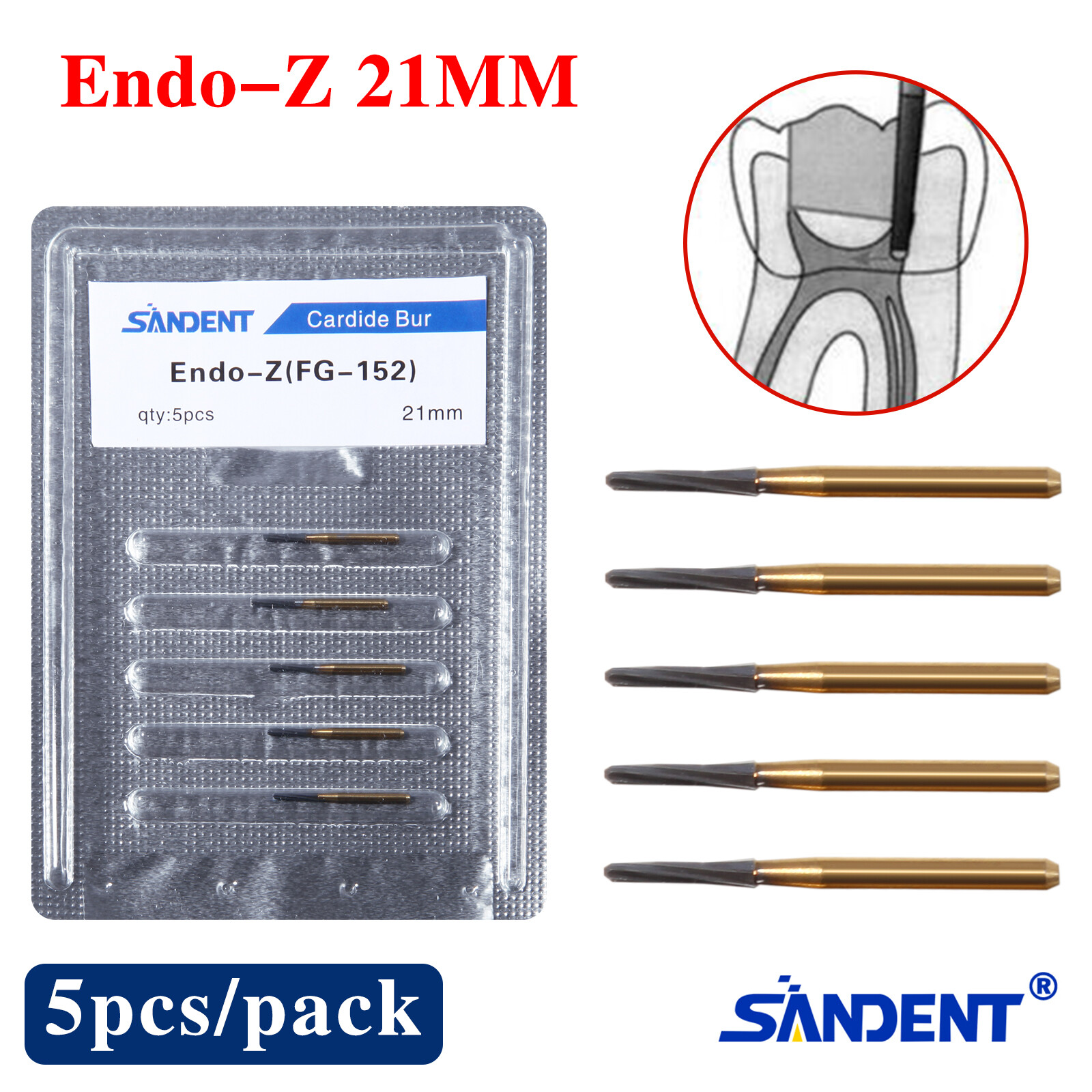 5-50 PCS Dental Endodontic ENDO-Z Tungsten Carbide FG Round Bur High Speed 21mm