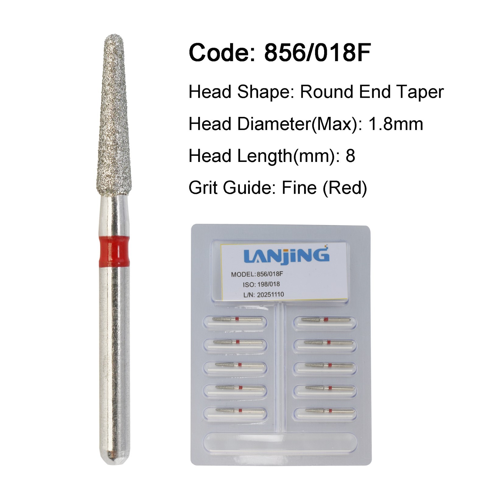 Diamond Burs Dental FG Round End Taper 856/018F Fine Grit High Speed Friction