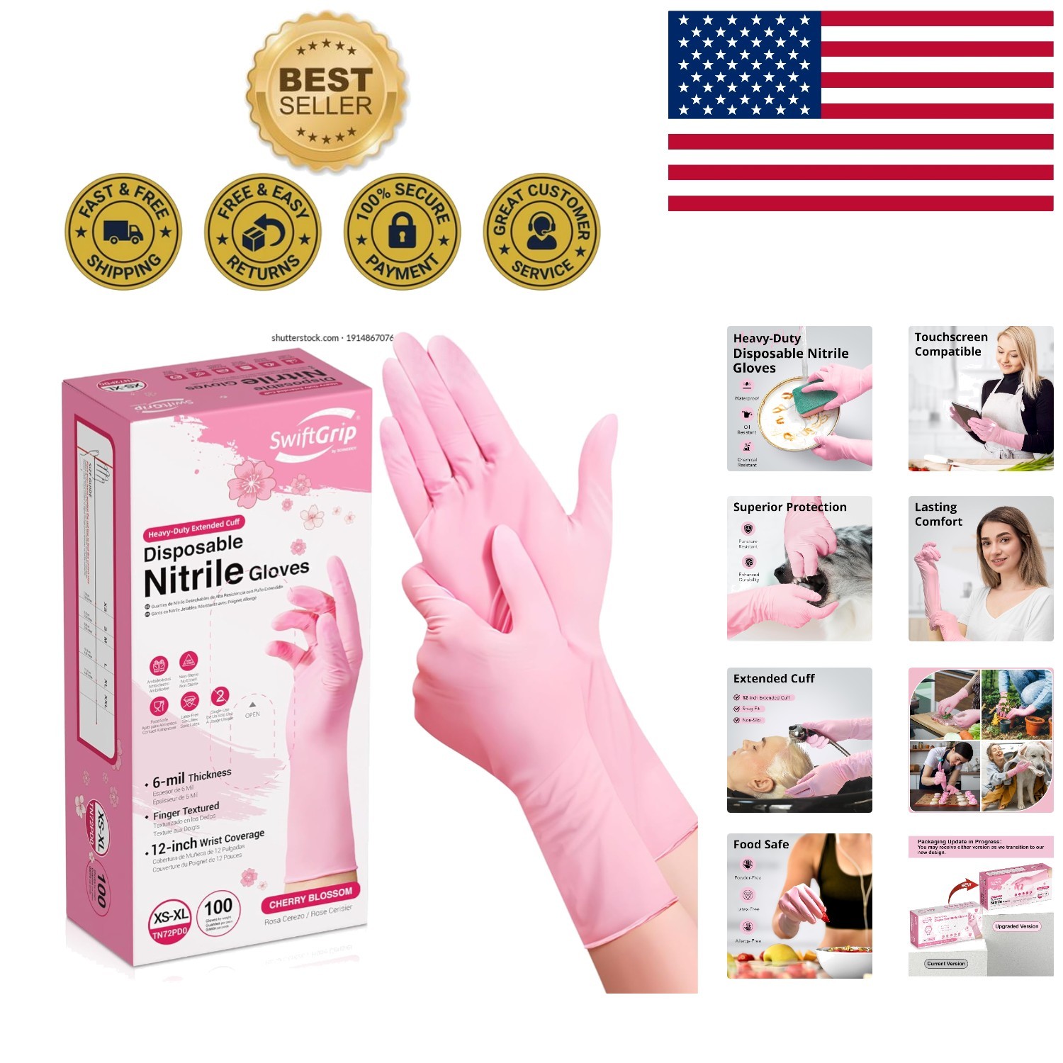 Comfortable Cherry Blossom Disposable Gloves – 12-Inch Length, Latex-Free, Large