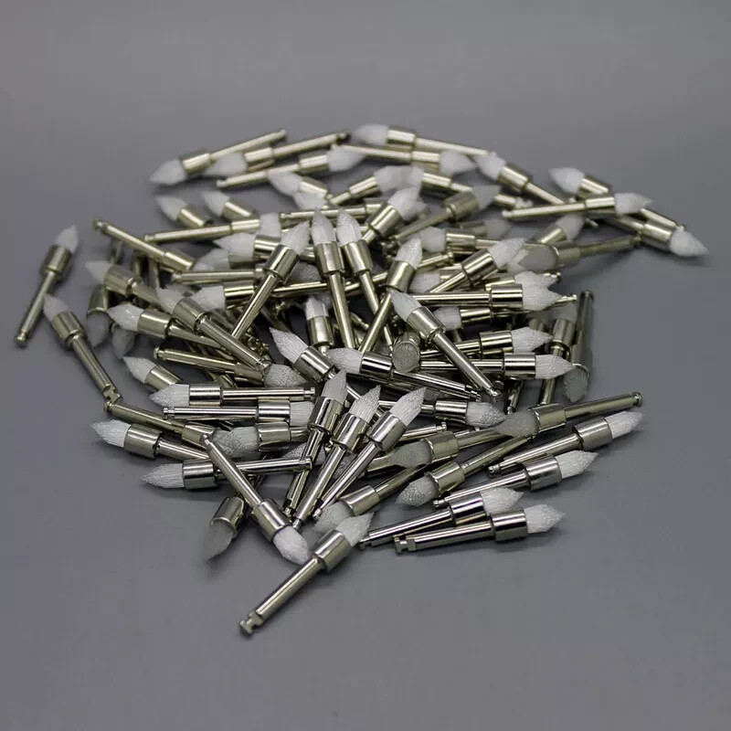 100 Pcs/Bag Dental Polishing Brush Latch White Nylon Prophy Brush Tapered Type