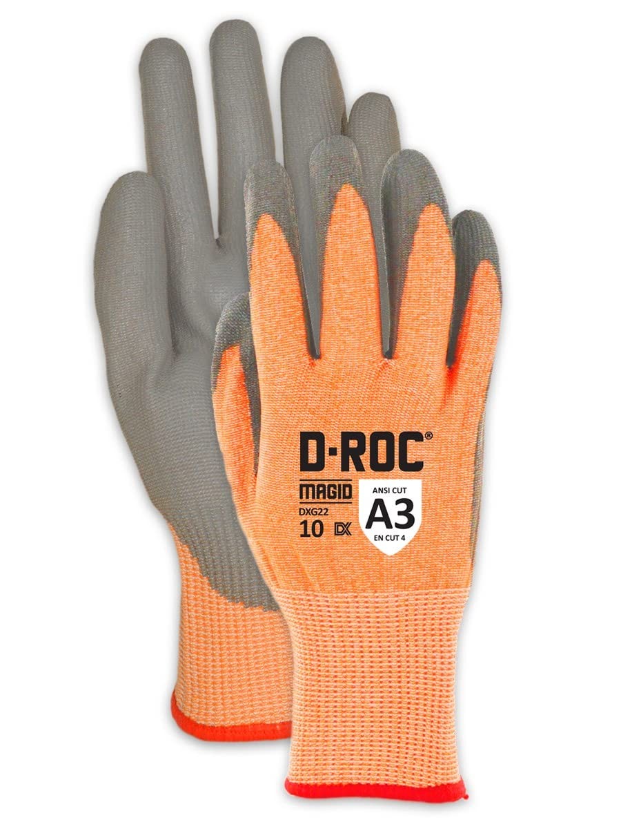 Magid D-Roc Ansi A3 18-Gauge Polyurethane Coated Work Gloves 12 Pairs Size 6/Xs
