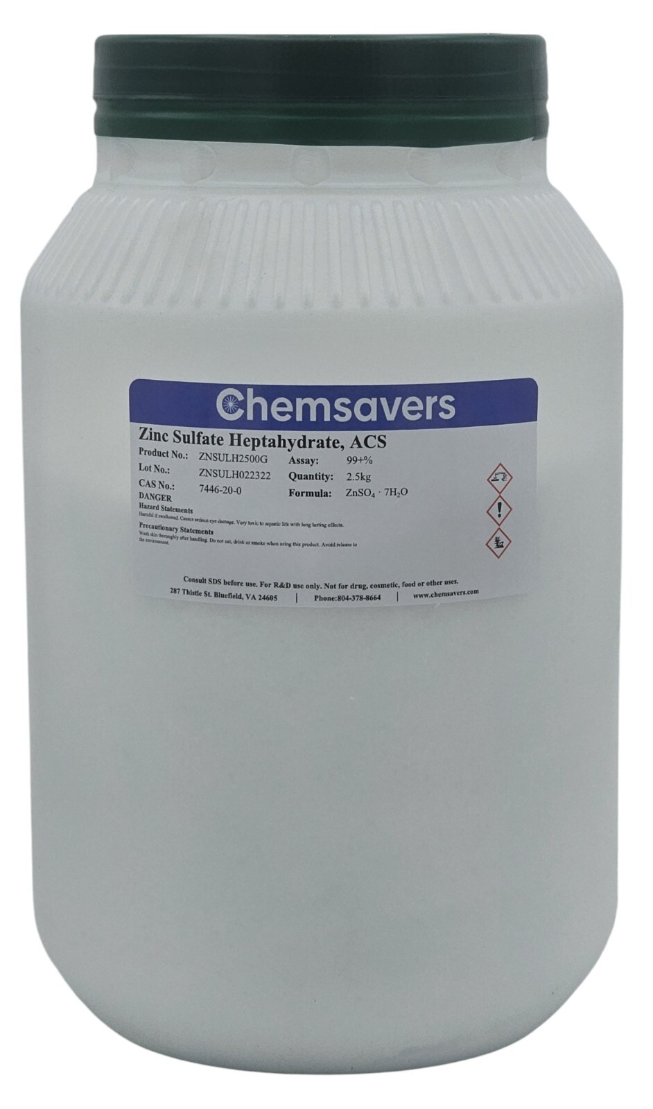 Zinc Sulfate Heptahydrate, ACS, 99+%, 2.5kg