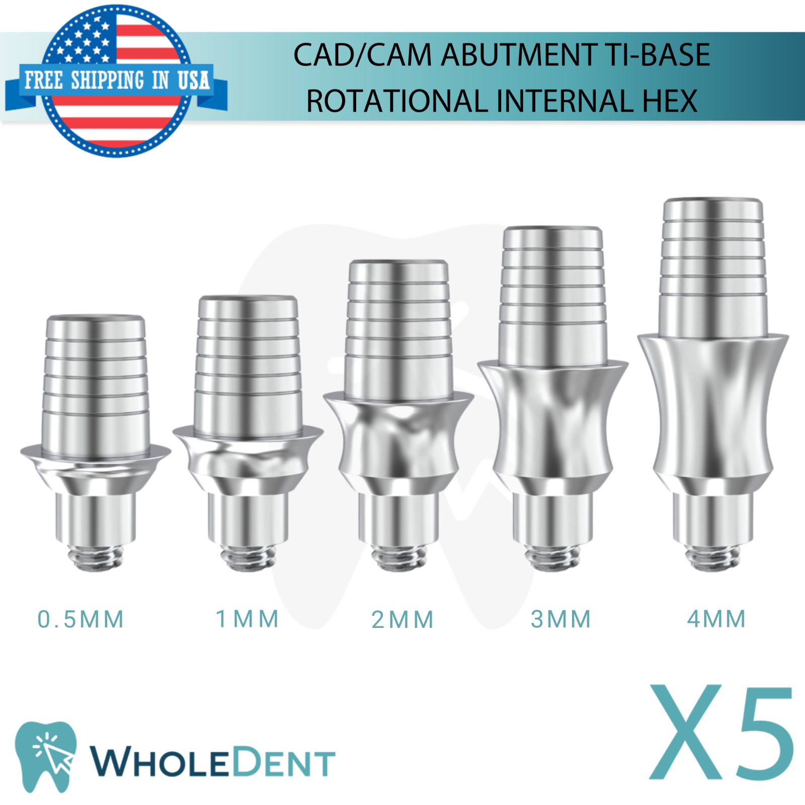 5x Ti-Base CAD/CAM Rotational Abutment Titanium Dental Int Hex System 2.42mm
