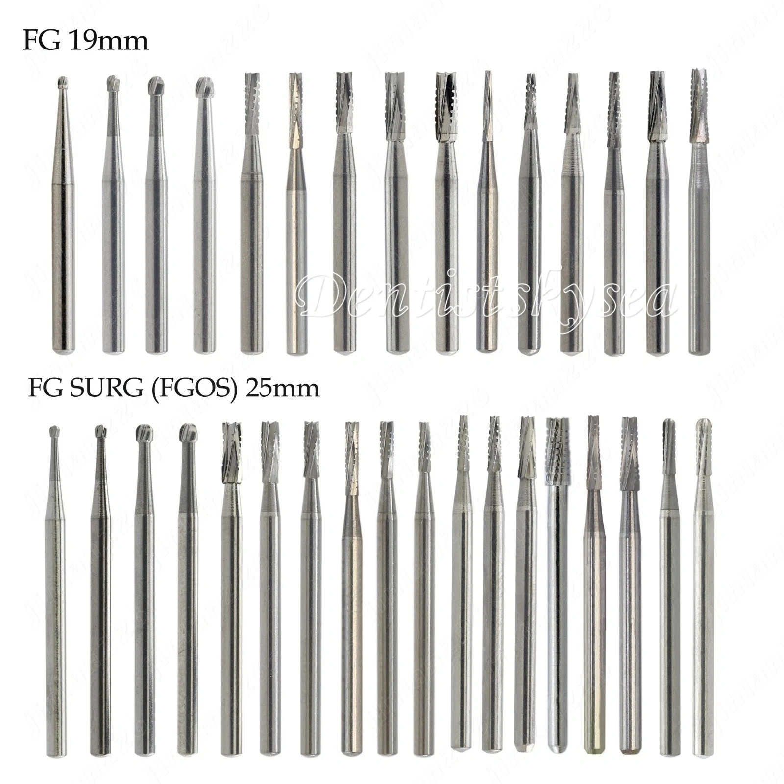 Dental Carbide Burs FG 19mm / FG SURG 25mm Long Shank Surgical High Speed