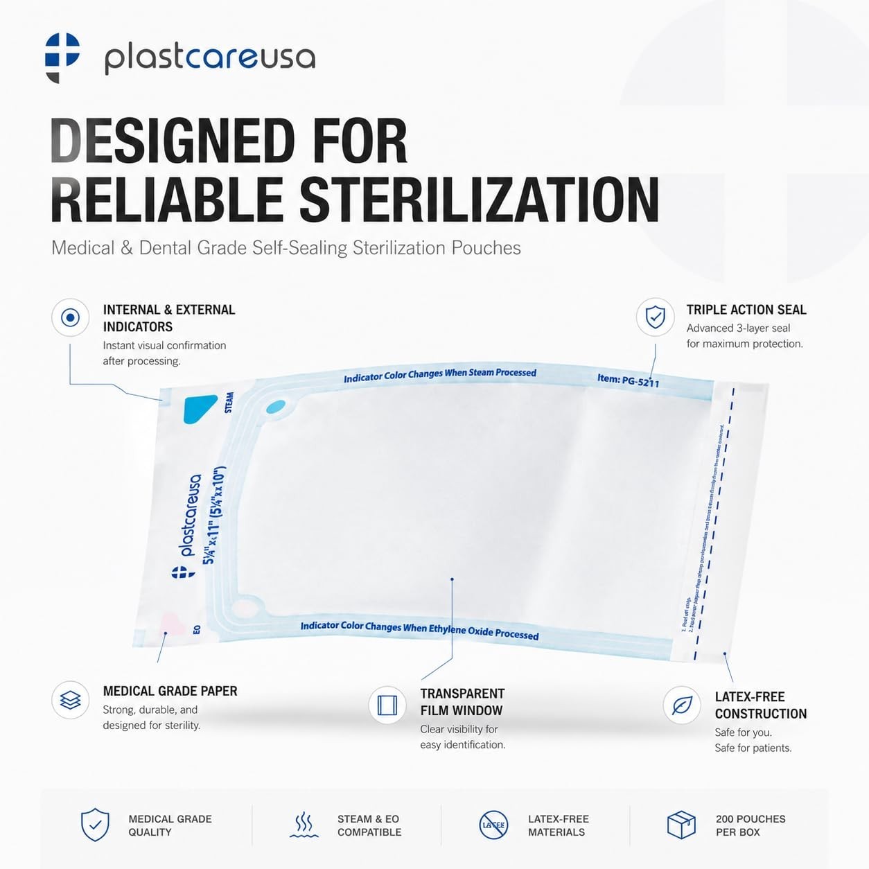 Sterilization Pouches 200 Count 5.25 x 10 Inch for Tool Organization and Safety
