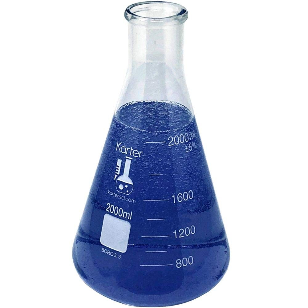 2000ml Narrow Mouth Erlenmeyer Flask & Rubber Stopper, Borosilicate (Single)