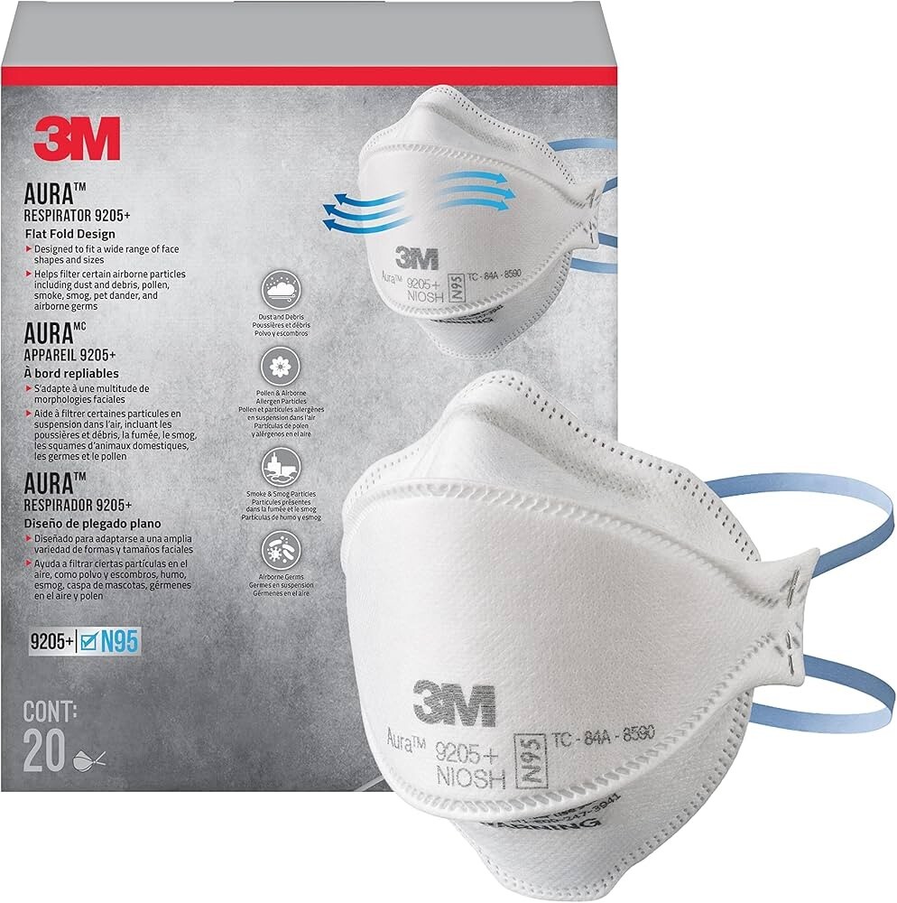 3M Aura 9205+ 20ct N95 Mask Disposable Box Face Mask Dust & Particulates