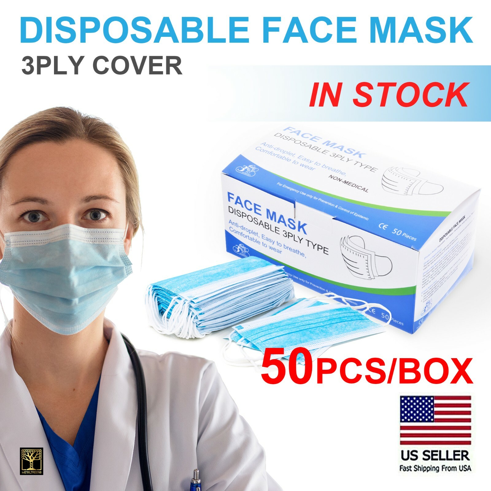 50 Pcs Disposable 3 Layer Face Protective Mask