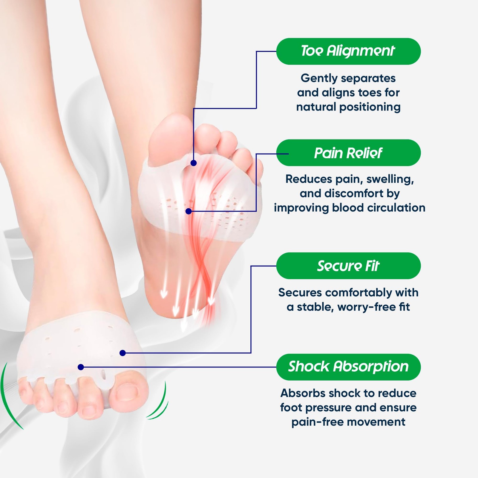 Hyggear Silicone Toe Separators (Left & Right Pair), One Size, White