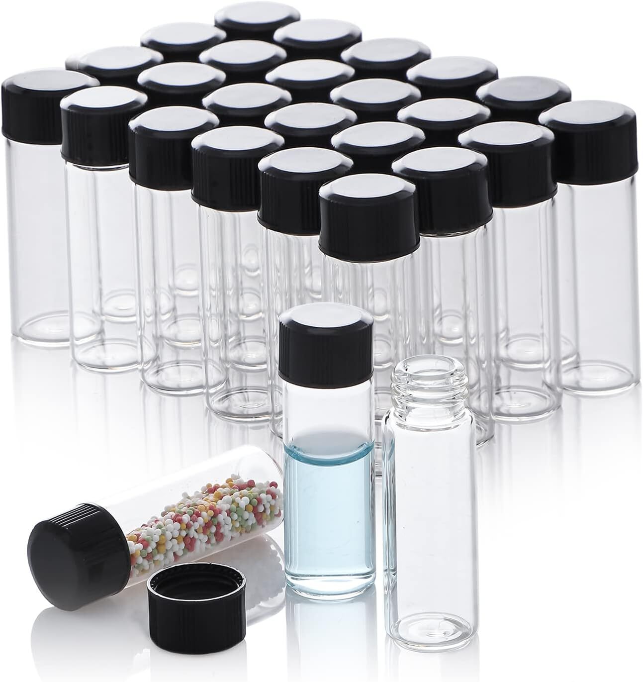 100x 4ml borosilicate Glass Vials w/ Screw Caps Clear Liquid Sample Vial Bottles